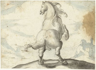 Oppdrande hest foran en italiensk havneutsikt av Gerard ter Borch (I)