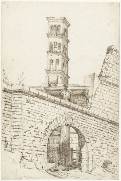 Temple of Mars Ultor og Pantani Arch i Forum of Augustus og Tower of San Basilio av Gerard ter Borch (I)