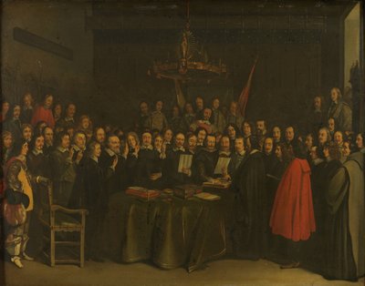 Ratifisering av freden i Münster mellom Spania og Den nederlandske republikk i rådhuset i Münster, 15. mai 1648 av Gerard ter Borch (II) (copy after)