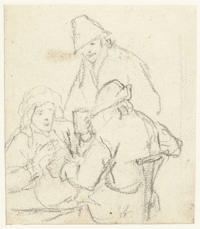 Tre drikkende bønder rundt et bord av Gerard ter Borch (II) (possibly)