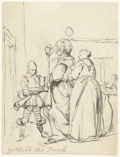 Dame opptatt med toalettet sitt av Gerard ter Borch (II)