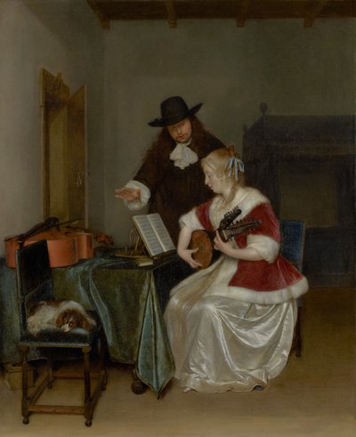 Musikktimen, ca. 1668 (olje på lerret) av Gerard ter Borch or Terborch
