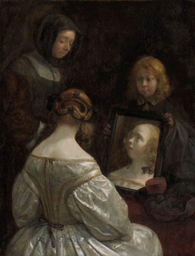 Kvinne ved et speil, ca. 1652 av Gerard ter Borch
