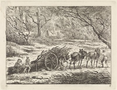 Landskap med en vogn tegnet av Two Horses Landscapes (serie C) (serietittel) av Gerard van Nijmegen