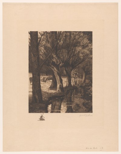 Eng ved vannet Ved strømmen (tittel på objekt) av Gerarda Wilhelmina ten Hoet (signed by artist)