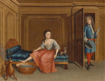 Dame kler av seg for et bad av Gerardus Duyckinck