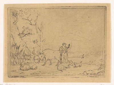 Spinnende gjeterinne av Gerardus Emaus de Micault