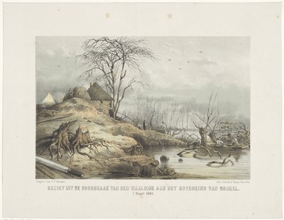 Gjennombrudd av Waaldijk Utsikt over den Waaldijks gjennombrudd på toppen av Brakel 7. mars 1801 (tittel på objekt) av Gerardus Johannes Bos
