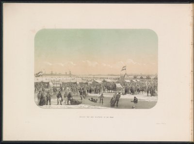 Isunderholdning på Maas i Rotterdam, sett fra bolverket, 1855 Gezigt van het bulwerk op Maas (tittel på objekt) Isunderholdning på Maas i Rotterdam i februar 1855, med bildetekster (serietittel på objekt) av Gerardus Johannes Bos