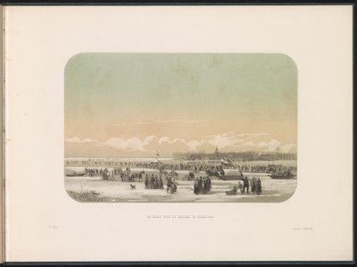 Isunderholdning på Maas i Rotterdam, i det fjerne fabrikken i Feijenoord, 1855 Maas foran fabrikken i Feijenoord (tittel på objekt) Isunderholdningen på Maas i Rotterdam i februar 1855, med bildetekster (serietittel på objekt) av Gerardus Johannes Bos