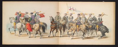 Masquerade of the Leiden Students, 1855 (plate 6) Utkledd prosesjon holdt av medlemmene av Leiden studentkorps den 12. juni 1855, for å feire 280-årsjubileet for Leidsche Hoogeschool, som skildrer Karl Vs inntreden i av Gerardus Johannes Bos