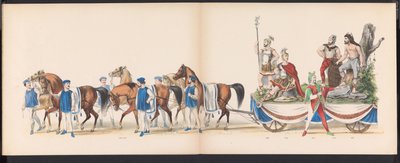 Masquerade of the Leiden Students, 1870 (plate 15) Utkledd prosesjon holdt av medlemmene av Leiden studentkorps den 7. juni 1870, for å feire 295-årsjubileet for Leidsche Hoogeschool, som viser et besøk i Leiden i av Gerardus Johannes Bos