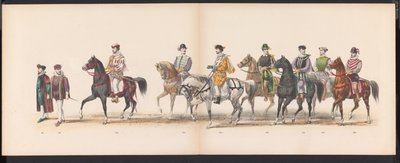 Masquerade of the Leiden Students, 1870 (plate 8) Utkledd prosesjon holdt av medlemmene av Leiden studentkorps den 7. juni 1870, for å feire 295-årsjubileet for Leidsche Hoogeschool, som viser et besøk i Leiden i av Gerardus Johannes Bos