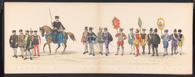 Maskerade av Leiden-studentene, 1875 (plate 2) Maskerade holdt av medlemmene av Leiden studentkorps den 15. juni 1875 for å feire 300-årsjubileet for Leidsche Hoogeschool, avbildet Leidsche Hoogeschool, avbildet i av Gerardus Johannes Bos