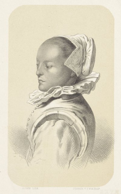 Kvinne med hvit lue og krage av Gerardus Johannes Bos