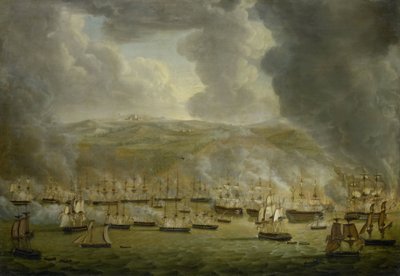 Angrepet av den kombinerte anglo-nederlandske skvadronen på Alger, 1816 av Gerardus Laurentius Keultjes