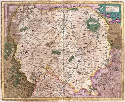 Bayern-regionen og elven Donau, Tyskland (gravering av Gerardus Mercator