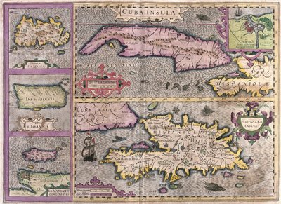 Cuba, Jamaica, Haiti, Puerto Rico (Karibien) (gravering av Gerardus Mercator