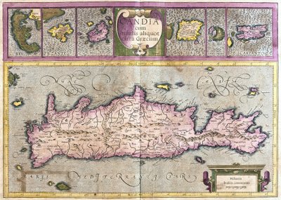 Kypros og Hellas-øyene (Korfu, Zante, Milo, Santorini, Karpathos) (gravering av Gerardus Mercator