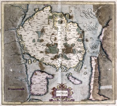 Danmark (øya Langeland med Odense) (gravering av Gerardus Mercator