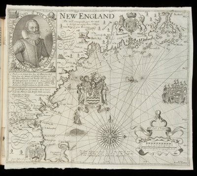 Kart over New England, fra Historia Mundi: eller Mercators Atlas, London, 1635 av Gerardus Mercator