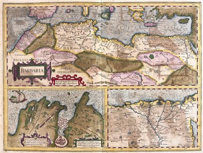 Nord-Afrika med beleiring av Tunis og Nildeltaet (gravering av Gerardus Mercator