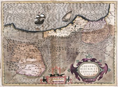 Oviedo, Burgos, Bilbao, Bayonne (Asturias), Spania (gravering av Gerardus Mercator