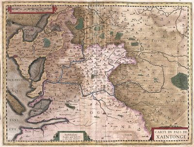 Saintonge med La Rochelle og Ile Oleron, Frankrike (gravering av Gerardus Mercator