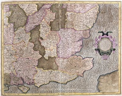 Sørøst-regionen av England inkludert British Channel og London (gravering av Gerardus Mercator