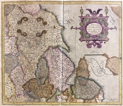 Yorkshire, Lincolnshire, Staffordshire, Nottinghamshire, Leicestershire, Rutland og Norfolf, Storbritannia av Gerardus Mercator