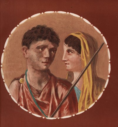 Portrett av en mann og kvinne fra et uidentifisert hus i Pompeii. Kromolitografi av Victor Steeger etter en illustrasjon av Geremia Discanno fra Emile Presuhn (1844-1878) De vakreste maleriene i Pompeii, Leipzig av Geremia Discanno