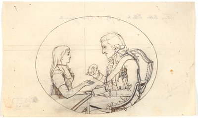 Kronprins Frederik med kronprinsen (Chr. VIII) viser et portrett av avdøde kronprinsesse Sofie Frederikke av Gerhard Ludvig Lahde