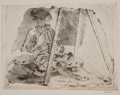 En maler (Juel) ved staffeli av Gerhard Ludvig Lahde