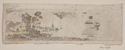 Eksempelark av landskap med slott og kirke av Gerhard Ludvig Lahde