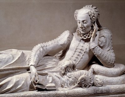 Begravelsesmonument: Grav med smak av Jeanne Valentine Balbiani (1518-1572), kone til kardinal Rene de Birague (1506-1583), Frankrikes kansler. Detalj. Marmorskulptur av Germain Pilon (1535 - 1590), ca. 1573. Paris, Musee Du Louvre av Germain Pilon