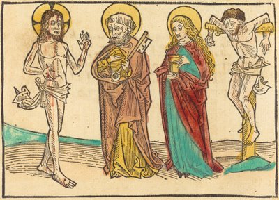 Kristus viser sine sår til Peter, Magdalena og den gode tyven av German 15th Century