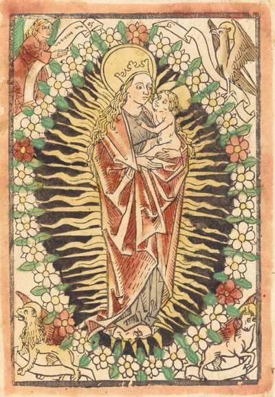 Madonna og barn i en rosenkrans av German 15th Century