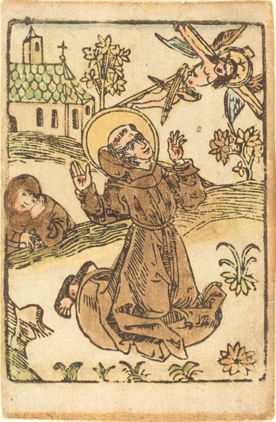 Saint Francis mottar Stigmata av German 15th Century