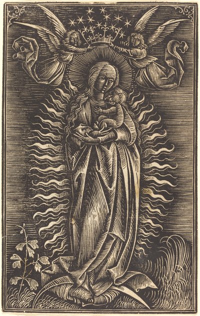 Jomfruen kronet av to engler av German 15th Century