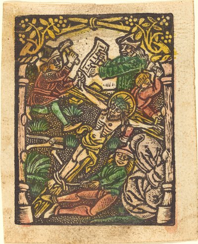 Kristus naglet til korset av German 15th Century or Master of the Meshed Background