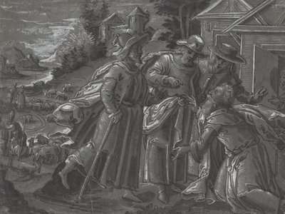 Abraham underholder englene [verso] av German 16th Century