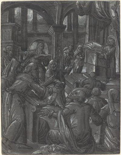 Kristus diskuterte med legene av German 16th Century