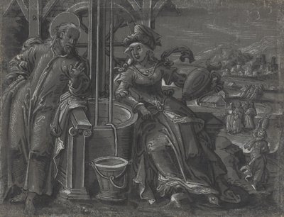 Kristus og kvinnen i Samaria [verso] av German 16th Century