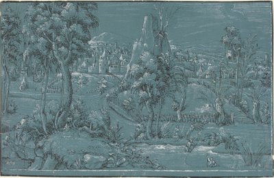 Landskap med menn som fisker av German 16th Century