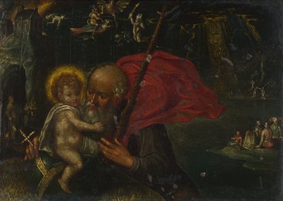 Den hellige Christopher bærer spedbarnet Kristus, 1600-tallet av German Master