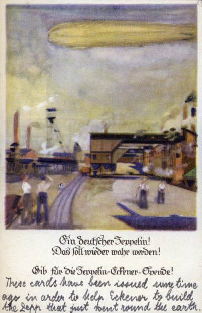En tysk Zeppelin! (farge litho) av German School