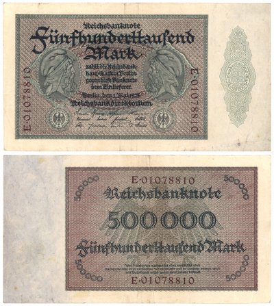 En fem hundre tusen markseddel, 1923 (recto og verso) av German School