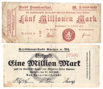 En fem millioner og en million mark sedler, 1923 av German School