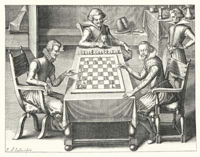 Et parti sjakk (gravering) av German School