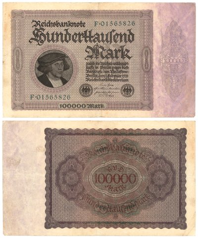 En hundre tusen markseddel, 1923 (recto og verso) av German School